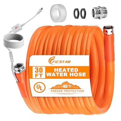 Ficstar 30FT Heated Drinking Water Hose for RV, Heated Water Hose Antifreeze to -45°F, 5/8" I.D. with 3/4" GHT Adapter, Lead and BPA Free,No Odor
