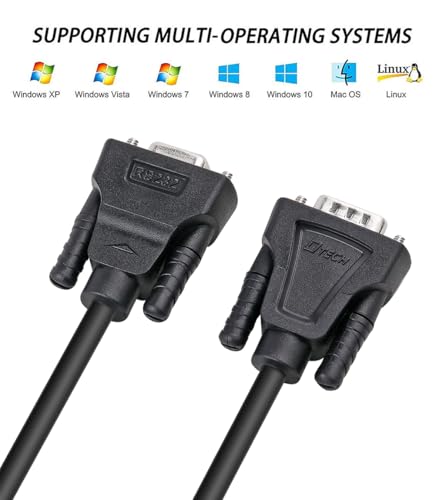 Image of DTECH DB9 RS232 Serial Cable Male to Female Extension Null Modem Cord Cross TX RX line for Data Communication (10 Feet, Black)
