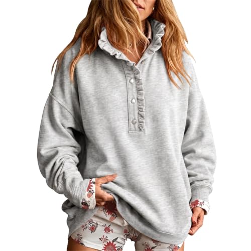 Oversized Sweatshirt for Women Henley Button Up Sweatshirt Sweat Shirt - image 8