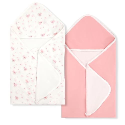 Image of BabyAlly Baby Towels 2 Pack,Hooded Baby Towels Set,Baby Infant Bath Towels with Hood,Soft and Absorbent Nursery Towel,Large 28x28 Inch, Newborn Essential(Rose + Pink)