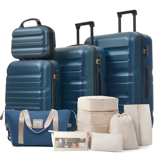 Image of 13 Piece Luggage Sets, Lightweight Suitcases with Dual Spinner Wheels, Carry-On & Check-In Sizes for Travel and Business (Inky blue)