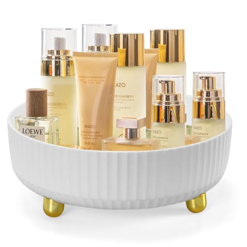 JSJSYO White Rond Shape Makeup Organizer Tray 360 Degree Rotating for Perfume,Skincare,Cosmetics and Bathroom Storage,Lazy Susan Organizer