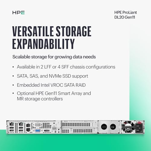 Image of Hewlett Packard Enterprise ProLiant DL20 Gen11 Rack Server w /one Intel Xeon 6325P Processor, 3.5GHz, 4c 1P 1x32GB-U 4SFF 2x960GB SSD 2x500W PS (HPE Smart Choice P83282-005)