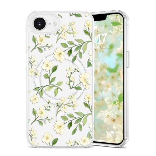 Coque iPhone 16e fleurie compatible Magsafe transparente et antichoc pour femme