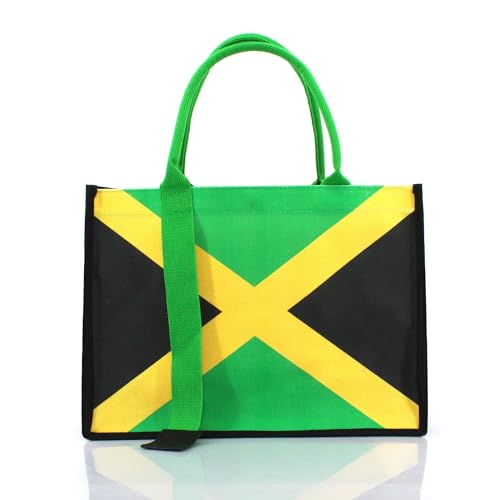 Image of Women's Canvas Tote Bag Waterproof Ribbon Beach Bag Jamaican Reggae Party Bag | Waterproof