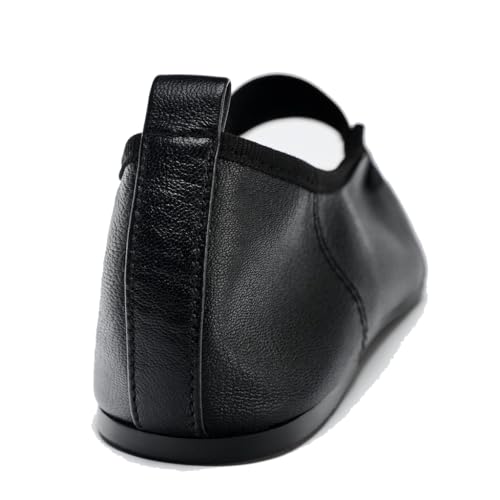 Elastic Strap Leather Ballet Flats for Women Round Toe Ballerina Shoes Comfortable Casual Mary Jane Flat Shoe4