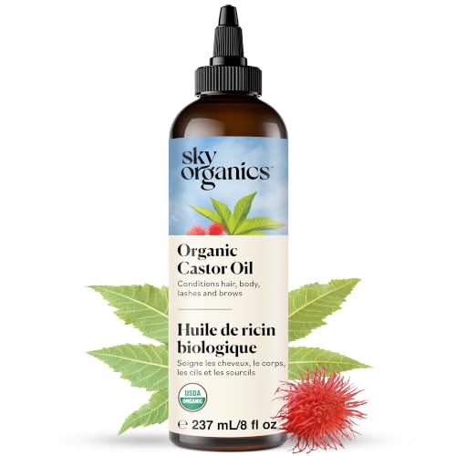 Image of Sky Organics - Castor Oil Organic - Volumizing Hair Oil - Scalp, Lashes, Brows - Pure Castor Oil Cold Pressed - Natural Conditioner - Omega Fatty Acids, Vegan - Beauty, Hair Care, & Self Care - 8oz