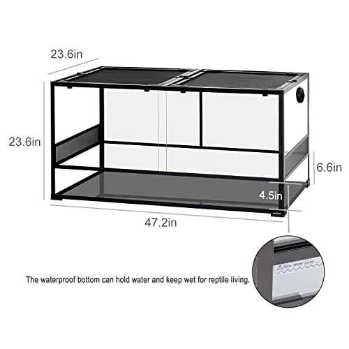 Image of REPTIZOO Large Reptile Terrarium, Tall & 48 INCH Wide Reptile Tank with Sliding Door Top Screen Ventilation & Anti Escape Lid (48 inch W X 24 inch D X 24 inch H (Full Glass & Side Mesh Panel Switchable))