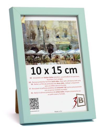 3-B Cadre photo LUND - Vert menthe - 10 x 15 cm - Cadre en bois, cadre photo, cadre portrait avec verre acrylique
