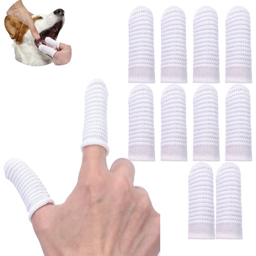 Image of 10 Pcs Pet Finger Toothbrush - 360 Spiral Design with Knitted Polyester for Dogs & Cats, Gentle Dental Cleaning Finger Sleeve for Oral Care, Reusable Grooming Supplies