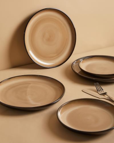 Image of Pokini Stoneware Dinnerware Sets for 4, 12pcs Plates and Bowls Sets Dishes
