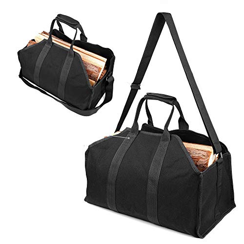 MANNEW Log Carrier Canvas Tote Heavy Duty Firewood Holder Camping Accessories Canvas Shoulder Strap