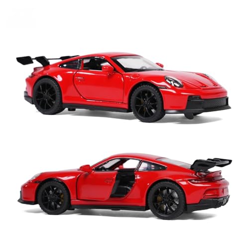 Image of 1:32 Porsche 911 GT3 Sport Car Model - Diecast Alloy Toy Vehicle with Pull Back Action, Sound, Light & Openable Doors, Hood & Trunk for Kids and Collectors (RED)
