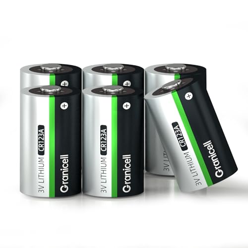 Granicell Pilas CR123A de Litio - Pack de 6 Unidades, 1500 mAh 3V No Recargables Pilas, Larga Duración CR123A | para Sistemas de Seguridad Doméstica, Alarmas Inalámbricas y Baterías de Cámara