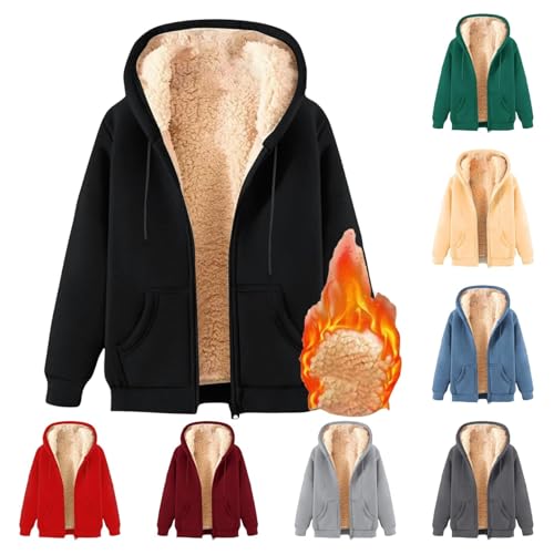 Unisex Women's Fleece Zip up Hoodie, Men Women Fleece Hoodie, Winter Fluffy Sweaters Hooded Jackets Coat with Pocket