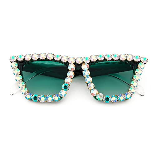 FEISEDY Women Crystal Square Cat Eye Sunglasses Sparkling Trendy Retro Cateye Sunglasses B28983