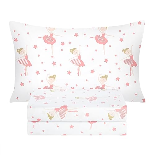 Listado de Ropa de cama infantil que puedes comprar esta semana. 42 BYSURE Juego de sábanas Twin para niños (Ballerina, Rosa), 3 piezas, juego de sábanas de bolsillo profundo de fácil ajuste para niñas, ropa de cama transpirable y sin arrugas...