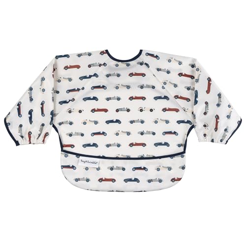 Image of Tiny Twinkle Long Sleeve Bib for Babies & Toddlers | Waterproof Smock Bib for Eating | Machine Washable & Mess-Proof Feeding Essentials | Newborn Shower Gift (Vintage Cars, Small 6-24 Months)