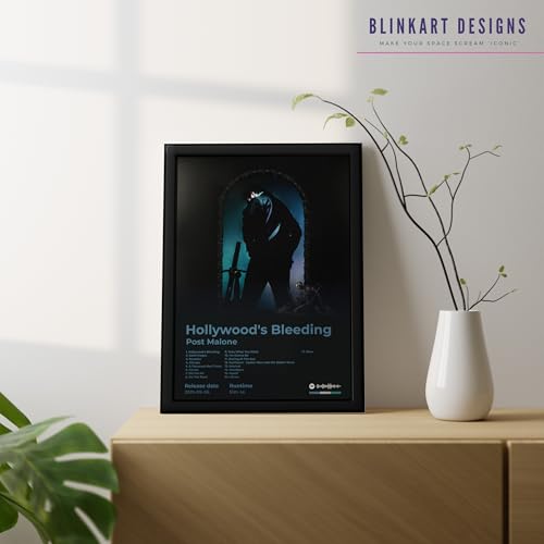 Image of BLINKART Post Malone- Hollywood's Bleeding Wall Photo Frames | Wall Art for Bedroom, Living Room, Studio or Office | Album Cover Print with Spotify Song Link QR Code | Gift for Fans - 8x12 In