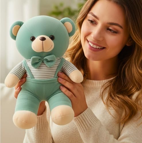 Image of Tickles Cute Teddy with Bow Tie & Cute Outfit Soft Stuffed Plush Toy for Kids Boys & Girls Birthday Gift (Color: Green Size: 25 cm)