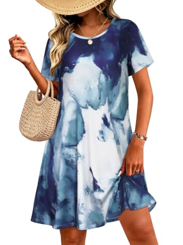 Image of Summer Dresses for Women Casual Tshirt Short Sleeve Floral Sundress Beach Cover Ups with Pockets 2026