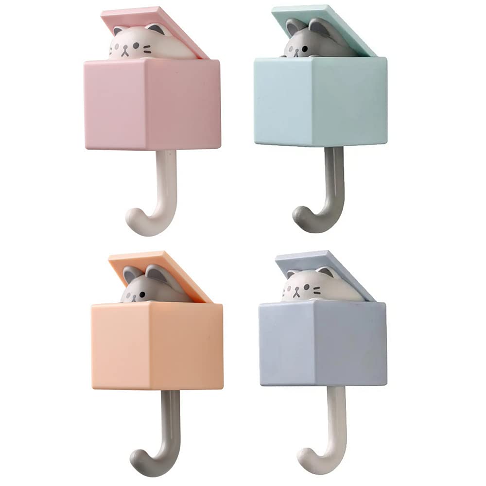 SHIZHENFU 4 Pack Cute Pet Hooks Waterproof Hooks Creative Adhesive Coat Hook Utility Cute Pet Cat Key Hooks Dormitory Bedroom Door Scarf Hat Towel Bag Wall Hanging Decoration