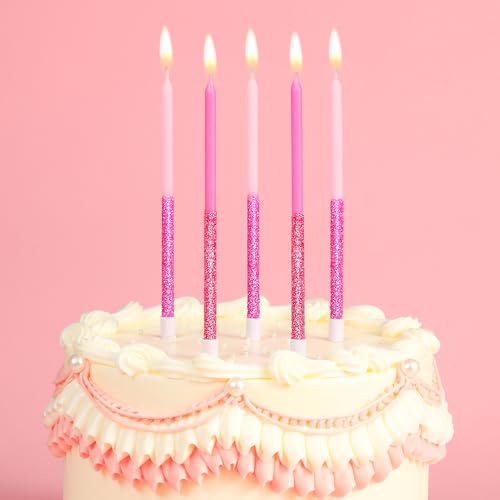 Image of PHD CAKE Pink Glitter Birthday Candles, Cake Candles, Birthday Parties, Wedding Decorations, Party Candles
