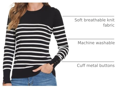 Image of Spicy Sandia Women's Long Sleeve Crewneck Sweaters Dressy Casual | Striped or Solid Available, Classic, Business Casual Tops for Office Work