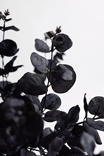 Laelfe 6Pcs Black Artificial Eucalyptus Stems 14" Black Flower Leaf Branches For Home Room Bathroom Halloween Centerpiece Halloween Decor Gothic #TOP2