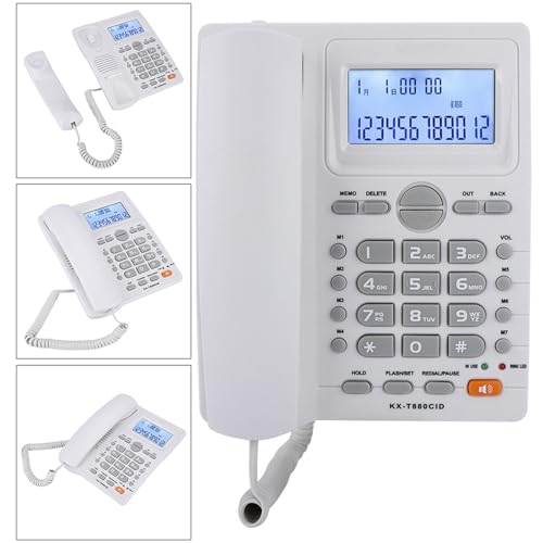 Teléfono con cable con identificación de llamada y altavoz blanco miniatura 2