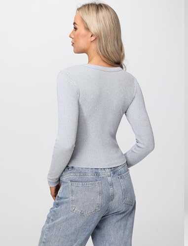 Womens Long Sleeve Tops Fall Lightweight Cardigan Cropped Going Out Shirts Ribbed Button Down Cute Trendy 2025
