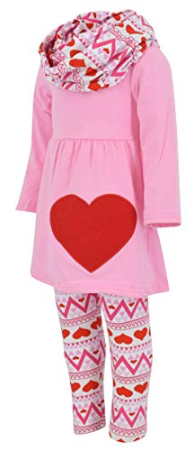 Image of Unique Baby Girls Kids Toddler 3pc Outfit Set Long Sleeve Stretch Tunic Top Leggings and Scarf
