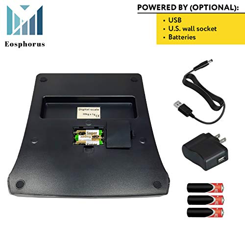 66 LB (30 KG) Digital Postal Scale Shipping Packages Parcel Weighing Multifunctional Balance Accuracy Precision with USB Charger AC/DC Adapter, Large Base, Counting Function for UPS USPS