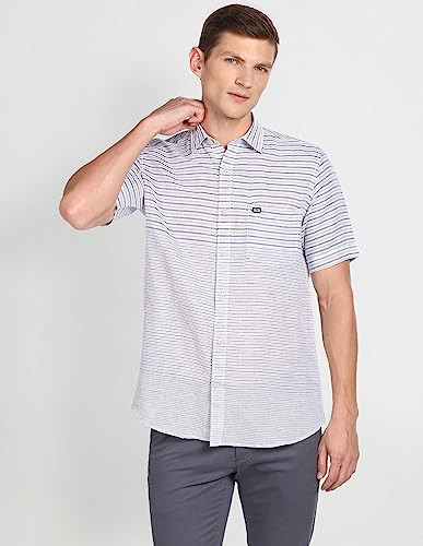 Image of Arrow Men's Linen Blend Striped Regular Fit Shirt