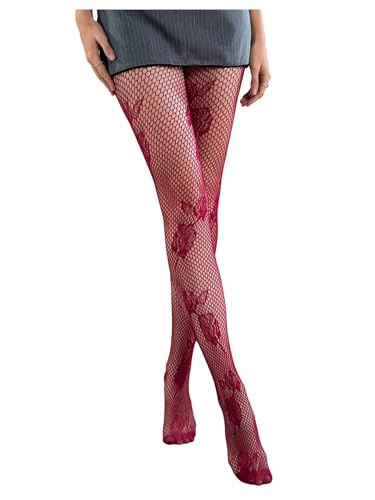 Verdusa Women's Patterned Fishnet Tights Y2k Sheer Floral Stockings Pantyhose
