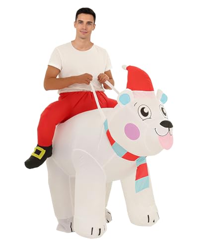 JASHKE Disfraz inflable de oso polar con diseño de oso polar, divertido disfraz de fiesta de Navidad para adultos
