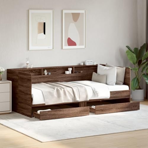 EMYRLXQW Camas y accesorios, camas y marcos de cama, sofá cama con cajones sin colchón, roble marrón, 75 x 190 cm, individual pequeño