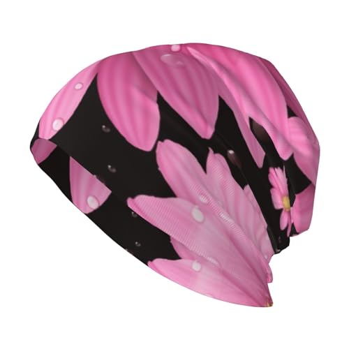 RLDOBOFE Gorro de punto con estampado de flores rosas y lunares para adultos, cálido, casual, de punto, a la moda, para exteriores, negro, talla única