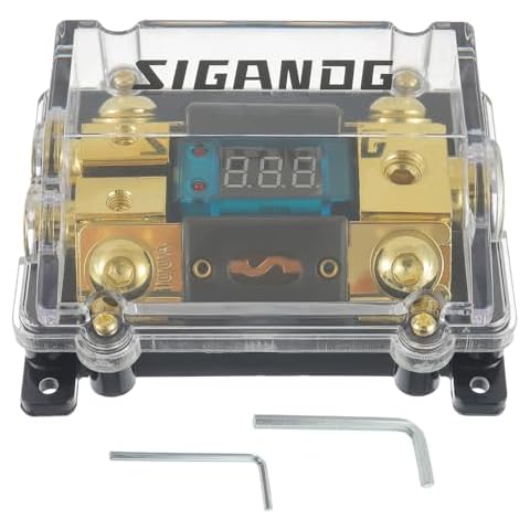 SIGANDG Car Audio Digital LED Voltage Display, ANL Fuse Holder Distribution Block 1 in 2 Out, with 2 Fuses and 2 Hexagon Wrench, Suitable for Car and Yacht Audio Cover