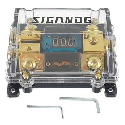 SIGANDG Car Audio Digital LED Voltage Display, ANL Fuse Holder Distribution Block 1 in 2 Out, with 2 Fuses and 2 Hexagon Wrench, Suitable for Car and Yacht Audio
