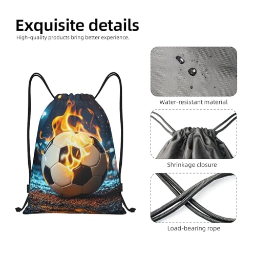 Drawstring Backpack Burning Soccer Ball Drawstring Bag Sports String Bag Gym Sackpack for Women Men4