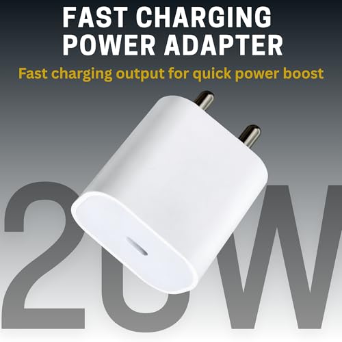 Image of Umake 20W PD Fast Charger with USB-C Cable, Wall Adapter Compatible with iPhone 17 Series (17,17 Pro, 17 Pro Max), 16 Series (16, 16 Pro, 16 Pro Max), iPhone 15 /14 /13 /12, BIS Certified (White)