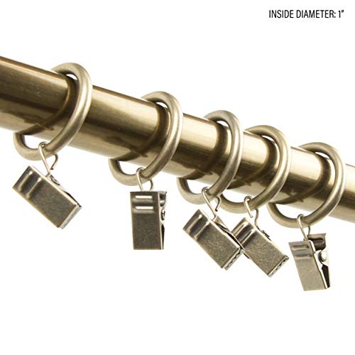 Rod Desyne 10 Count 1-Inch Curtain Rings With Clip For Windows, Antique Brass #TOP2
