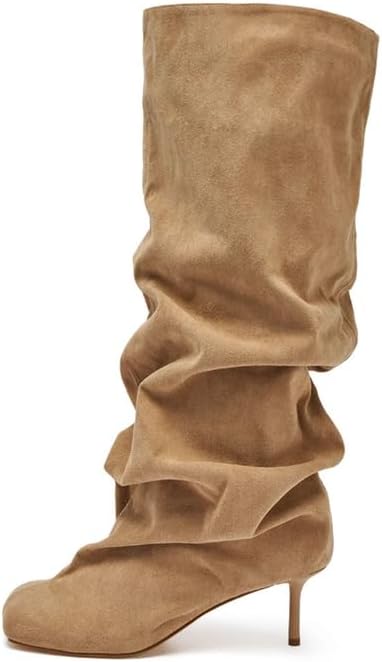 sexytag Slouch Faux Suede Knee High Boots Stiletto Heel Square Toe Side Zipper Dress Boots Comfy Fall Fashion Boots for Women