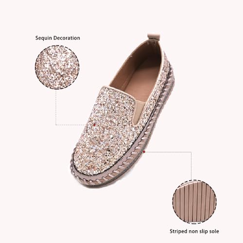 Image of Women's Platform Rhinestones Glitter Fashion Sneakers Comfortable Slip On Flat Loafers Walking Wedding Dress Shoes Casual Shoes