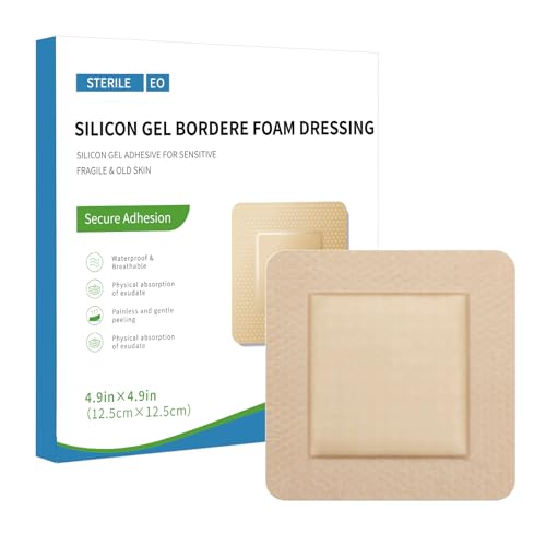 Silicone Foam Dressing 12.5 x 12.5cm with Adhesive Border Waterproof Highly Absorbent Wound Bandages