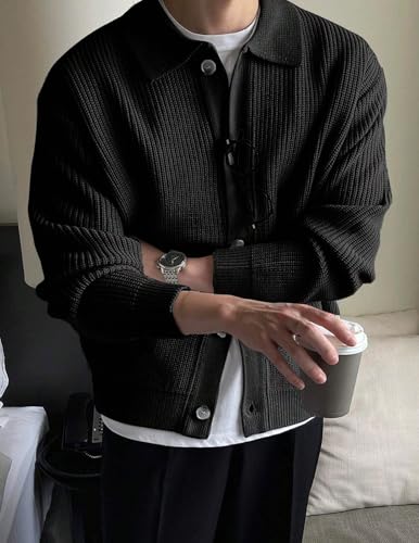 Men's Casual Cardigan Long Sleeve Button Front Cardigan Sweater V Neck Rib Knit Cardigan Sweater Top3