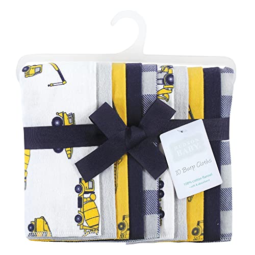 Image of Hudson Baby Unisex Baby Cotton Flannel Burp Cloths, Construction, One Size