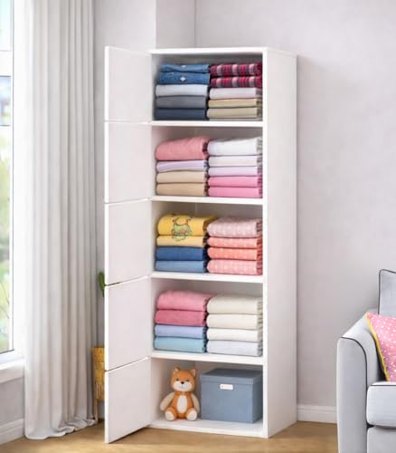 Image of 5-Door Morden Wooden Collapsible Wardrobe for Storage /Space Saving Wooden Wardrobe with Doors /Collpsible Storage Organiser /Living Room