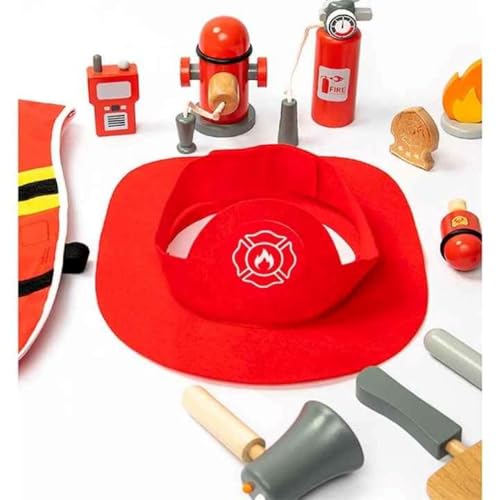 Image of WUDLY Kids Fireman Fire Fighter Costume Pretend Play Dress-up Toy Set